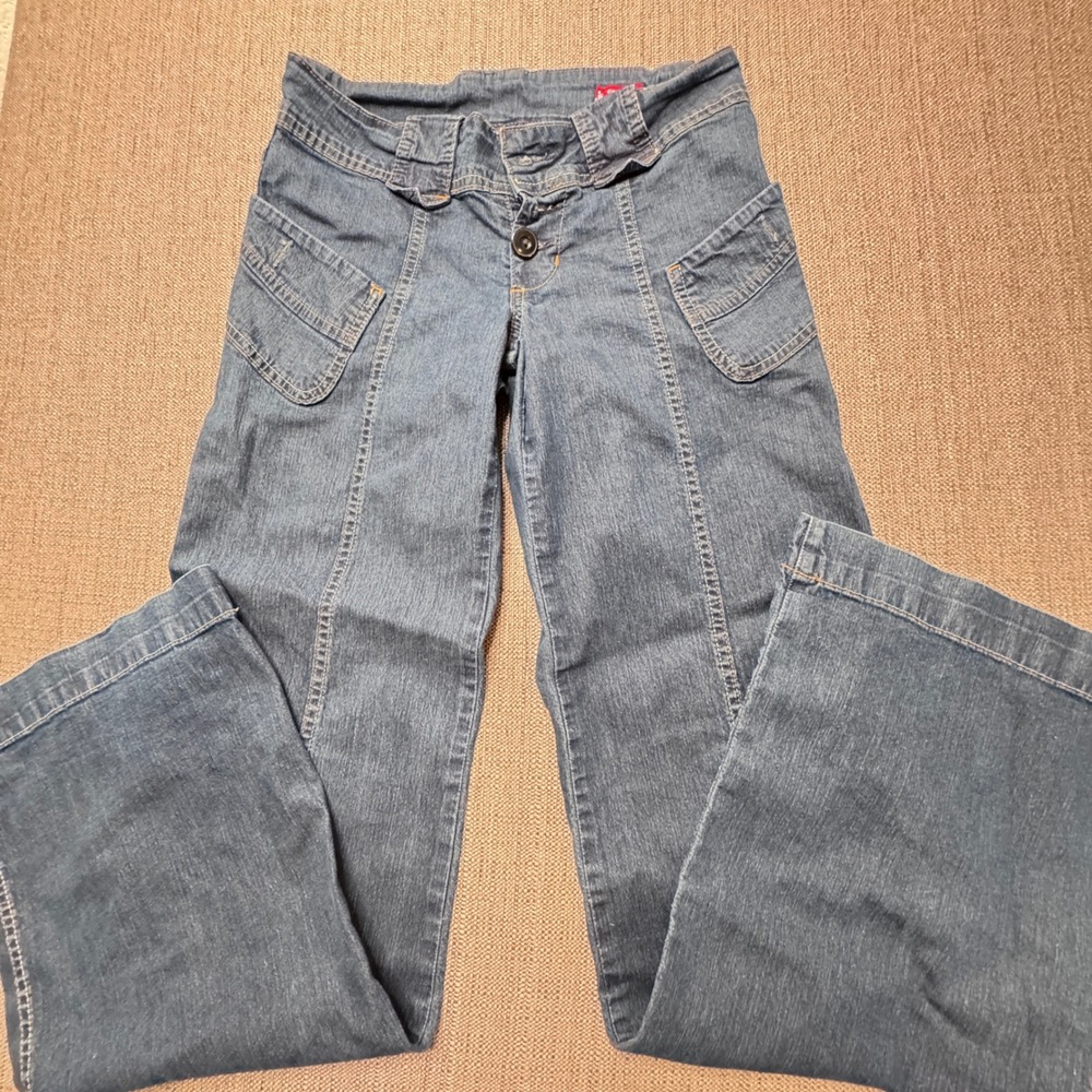 Levis Juniors Flare Leg Jeans Blue Medium Wash Pocket Detail Size 0 JR M